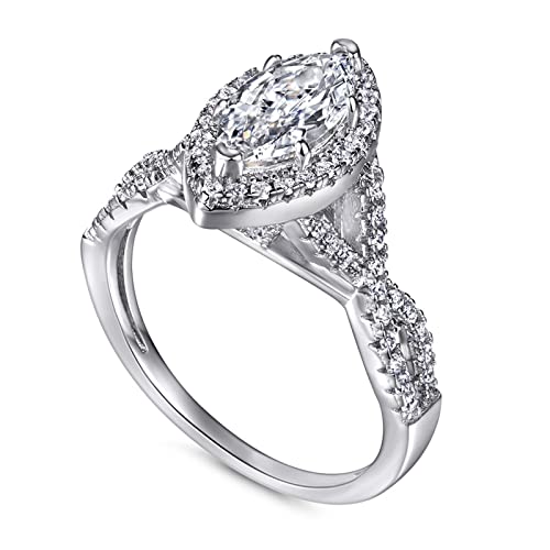 Womens Promise Rings, 925 Sterling Silver Rings Women Elegant Halo 4 Prong Marquise 5x10MM Stackable Cubic Zirconia Rings Silver3