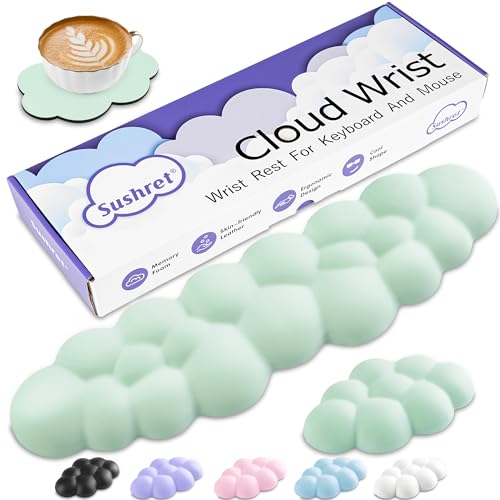 Sushret Cloud - Set di poggiapolsi per tastiera con memory foam in pelle PU, grazioso bracciolo per supporto per palmo, accessori da scrivania per PC/gaming/installazione ufficio/cuscino per computer