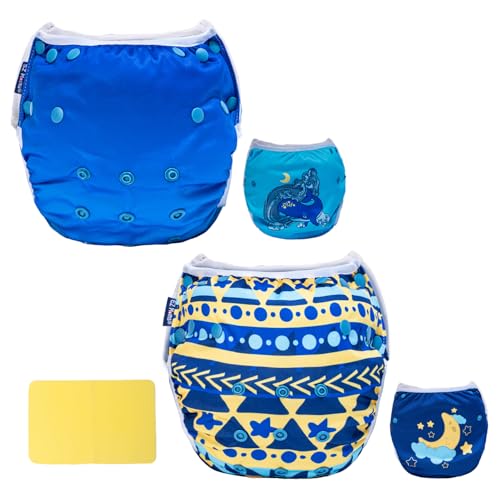 EZ Moms Baby Swim Diapers Reusable 2Pcs Large Size Snap Adjustable Washable One Size Toddler Swim Diaper with a Shammy Towel for Baby Boy Water Diaper Waterproof Swimming Diapers for Swimming Lessons