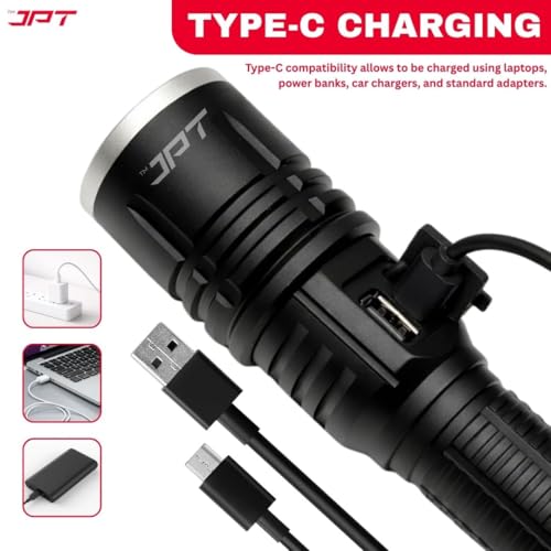 Image of JPT 20000 Lumens Tactical LED Flashlight | Upto 2.5KM Long Beam | 5800mAh Rechargeable Battery | 3 Light Modes | IP67 Waterproof Aluminium Torch