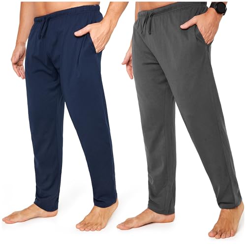CityComfort Mens Pyjama Bottoms - Jersey Lounge Pants with Pockets, Pack of 2
