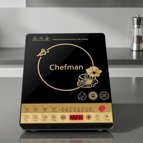 Chefman 2000W Induction Cooktop with Push Button Control, LED Display, Multiple Cooking Modes, Fast Heating, Timer & Temperature Control, Energy Efficient Portable Electric Cooktop for Home Kitchen