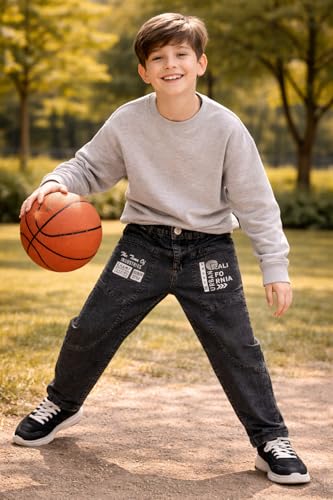 Image of Boys Cargo Pants, Kids Cargo Jeans with Pockets, Adjustable Waist, Stretch Denim Casual Pants for Boys
