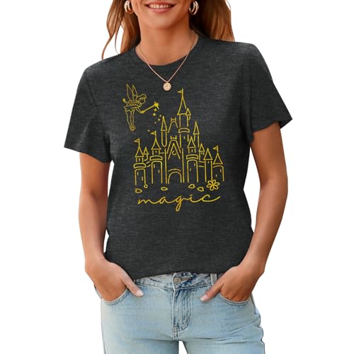 Image of Magical Shirt for Women Magic Kingdom T Shirt Family Vacation Tee Princess Castle Casual Short Sleeve Tops