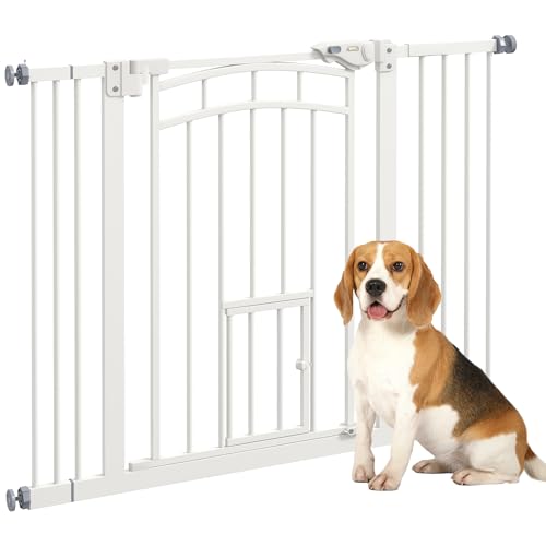 PawHut Cancellino per Cani taglia Piccola e Media Estensibile con Chiusura Automatica, Cancelletto di Sicurezza in Acciaio e PA, 74-100x76 cm, Bianco