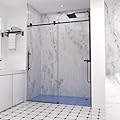 56-60" W x 74" H Frameless Shower Door,Royal Guard Single Sliding Shower Door with Soft Close System,5/16" (8mm) Clear Tempered Glass,Matte Black