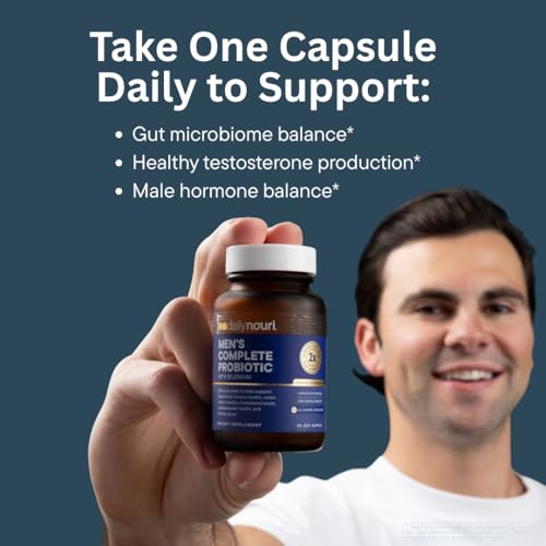 Image of Daily Nouri Probiotics for Men | Men's Vitality, Gut Microbiome & Colon Health Support | 5 Clinically Studied Strains + Selenium & Vegan Omega | 30-Day Supply (Pack of 2)