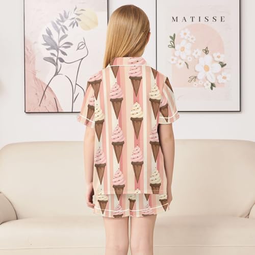ALAZA Striped Ice Cream Satin Pajamas Set Short Sleeve Button Down Sleepwear Summer Pjs 2 Piece4