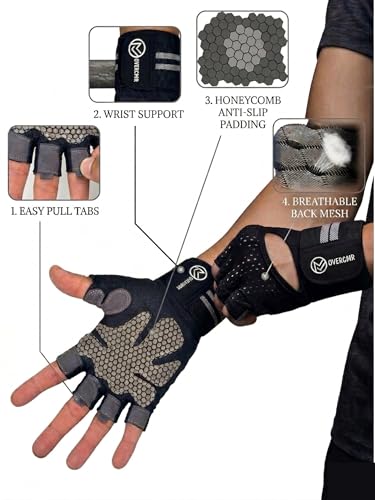 Image of Gym Gloves for Men Workout| Padded with Silicone Grid for Maximum Grip | Breathable Polyester | Gym Gloves for Women | Anti-Blister Workout Gloves for Weightlifting, Gym & Cycling| Black (XL)