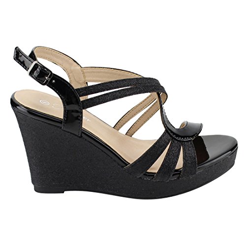 Image of Forever FQ22 Women's Glitter Strappy Wrapped Wedge Heel Platform Sandals