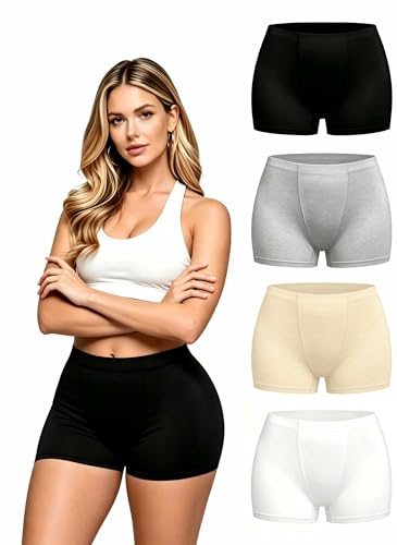 Nexgenz Damen-Boxershorts aus Baumwolle 4er-Pack mittelhoher Bund weiche atmungsaktive Stretch-Unterhosen scheuerfrei verrutschen Nicht