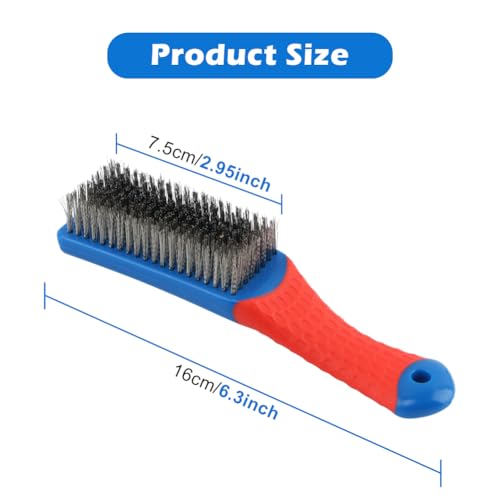 Image of 2 Pack Wire Brushes for Cleaning, 6.3inch Steel Wire Scratch Brush Heavy Duty Metal Wire Brush Cleaning Tool with Handle Grip(Blue+Red)