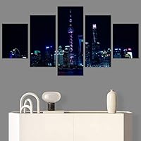 SIGNWIN 5 Panel Canvas Wall Art City Illuminations for Home Decorations Ready to Hang - 60
