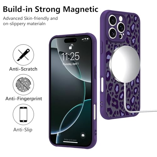 Image of KANGHAR Case for iPhone 16 Pro Max Purple Leopard Printed Pattern | Cute Cheetah [Compatible with Magsafe] Protective Magnetic Case for Girls Women 6.9 inch