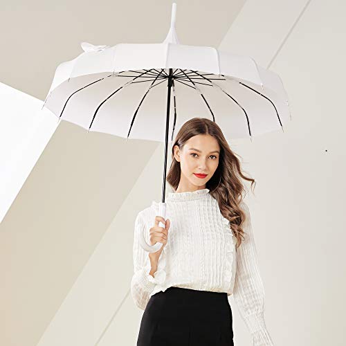 Kung Fu Smith Vintage Ladies Pagoda Umbrella Parasol for Weddings, UV Protection Victorian Rain Stick Umbrella with White Handle - Thumbnail 2