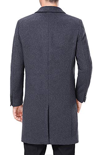 Men's Classical Style Single Breasted Long Dress Coat Wool Coat #00123A Gray S3