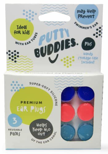 PUTTY BUDDIES Lot de 3 paires de bouchons d'oreille de natation originaux (violet/bleu sarcelle/magenta)