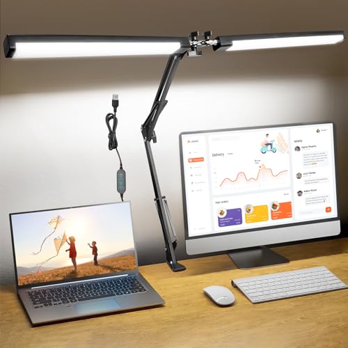 Consejos para Comprar Lamparas de Escritorio Walmart que Puedes Comprar On-line. 50 Lámpara de Escritorio LED con Brazo Flexible de 360°, Lampara de Mesa Doble Cabezal con Clip, 9 ángulos Ajustables, 3 Colores, 10 Brillo, Adecuada para Estudio, Lectura, uso...