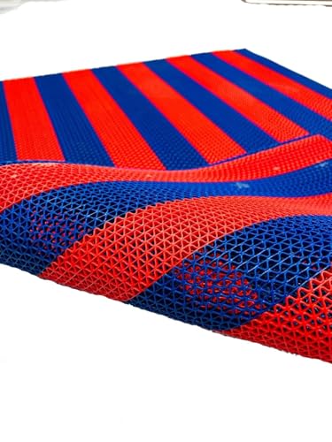 Image of EcoDeco Double Colour Anti Skid & Multipurpose /Bathroom Mat /Shower Mat /Carpet /Rugs /Rainmat /Swimming Pool Mat|Waterproof Doormat for Indoor /Outdoor Home Office Entrance (Red-Blue, 2x16 Ft)
