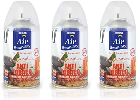 Pack 3 Recambios Aerosol Ambientador Spray Frescor Natural para Difusores y Manual, Esencia para hogar con Aroma Anti Tabaco 250 ml