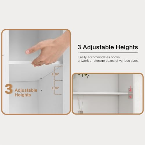 Garvee Bookshelf with Door and 3 Drawers, 71" Tall Bookcase Shelf with 3-Tier Shelves, Wooden Bookshelves and Bookcases with Storage, for Home Office, Bedroom, Living Room, Study, White - Image 5