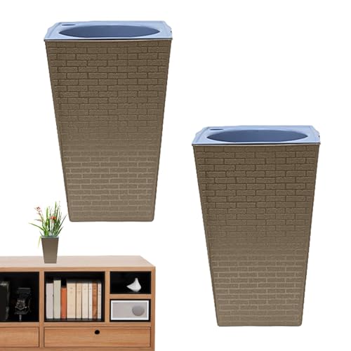 Maceteros altos para exteriores – Pack de 2 sistemas de riego automático, macetas altas | Maceta cuadrada alta para interiores con asa, riego automático, multifuncional