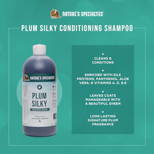 Image of Nature's Specialties Plum Silky Ultra Concentrated Dog Shampoo Conditioner, Makes up to 6 Gallons, Natural Choice for Professional Pet Groomers, Silk Proteins, Made in USA, 32 oz