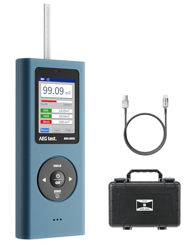 AEGTEST 8035 DC Gauss Meter, Telescopic Hall Sensor, Rechargeable Tesla Meter 0–2500 mT, Magnetometer with Data Logging and Alarm, Magnetic Field Strength Meter, ±5% General Accuracy for Daily Use