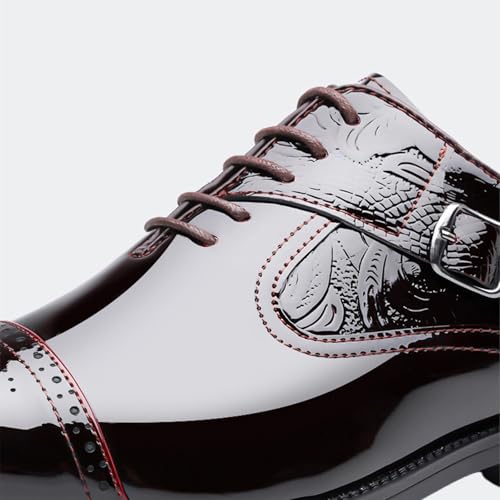 Men's Patent Leather Cap Toe Lace Up Low Heel Oxford Shoes Fashion Wingtip Brogue Monk Buckle Dress Shoes for Business Office Prom4