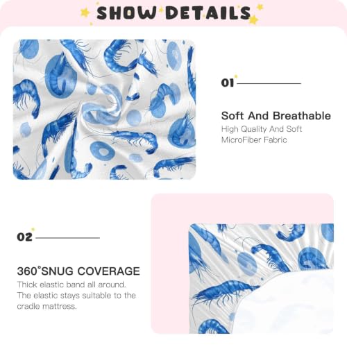 Image of Crib Sheets for Boys Blue Shrimp Bubble Toddler Baby Girl for Crib,Neutral Mini Cribs Sheet Fitted,Cot Mattress 52 * 28 * 9In