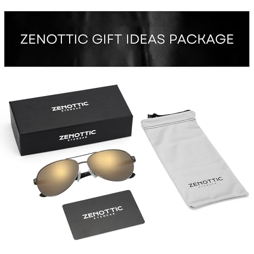 Image of ZENOTTIC Polarized Aviator Sunglasses for Men Carbon Fiber Temple Pilot Sun Glasses with Mirrored Lens UV Protection