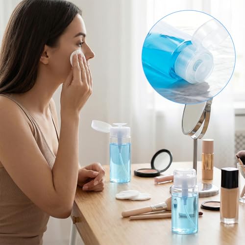 2 Stück Pumpflasche 200ml/150ml Nagellackentfemer Runterdrücken Dispenser Pumpflasche Zylinderflasche Pumpflaschenspender für Make up Entferner