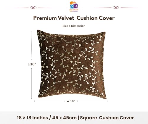 Image of RD TREND Premium Velvet Cushion Covers Set of 5 | Soft Decorative Throw Pillow Covers for Sofa, Bed & Living Room | Cushion Cover 18 inch x 18 inch (45x45 cm) Chocolate Brown