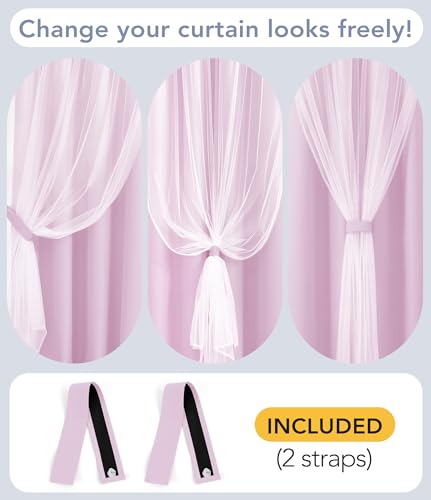 Image of 100% Blackout Curtains with Sheer, Purple, 52 x 108 inch, 2 Panels
