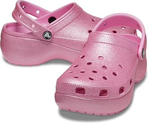 Image of Crocs Womens Classic Platform Glitter Clogs Clog, Pink Tweed, 6