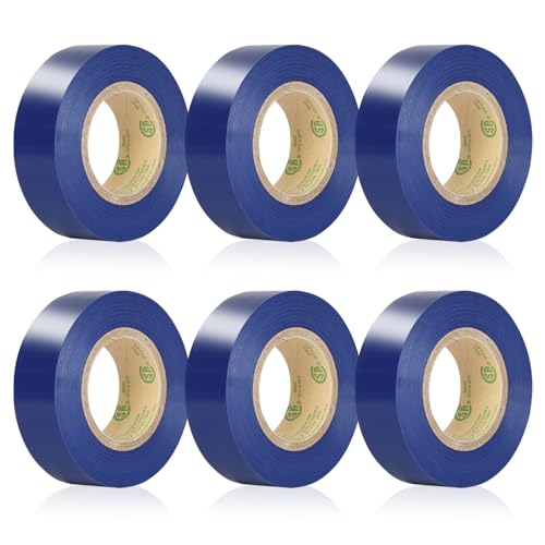Image of Blue Electrical Tape, UL Approved, Industrial Grade Vinyl Electrical Insulating Tape, Electric Tape for Improvement Electrical Equipment, 0.7in X 33ft (6 Pack)