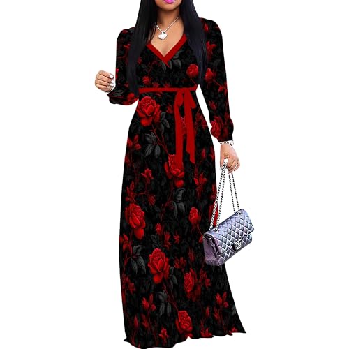 Image of PinkPatty Women's Long Sleeve Maxi Dress Plus Size Trendy Wedding Guest Dress with Pockets&Belt