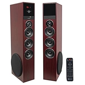 Rockville TM150C Cherry Powered Home Theater Tower Speakers 10″ Sub/Bluetooth/USB