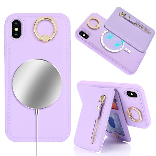 Étui portefeuille Magsafe en cuir premium violet pour iPhone X Havaya