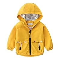 Volunboy Little Boys Hooded Jacket, Cartoon Print Windproof Windbreaker Zip Coat Outwear(2-3 Years,Yellow,Tag size 100)