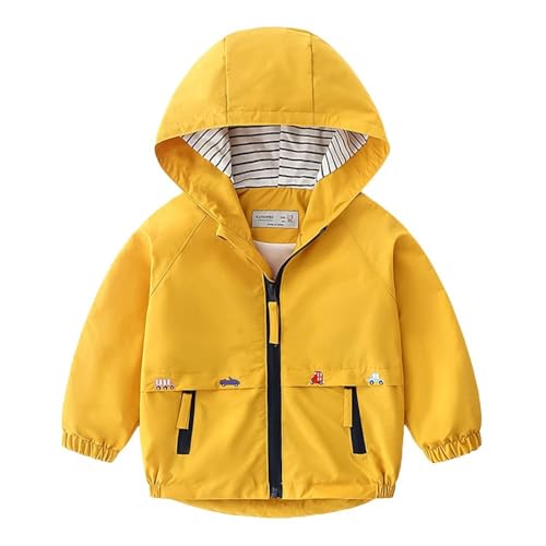Volunboy Baby Kapuzen Jackets, Jungen Langarm Winddicht Mantel Cartoon Aufdruck Jacken(18-24 Monate,Gelb,Größe 90)