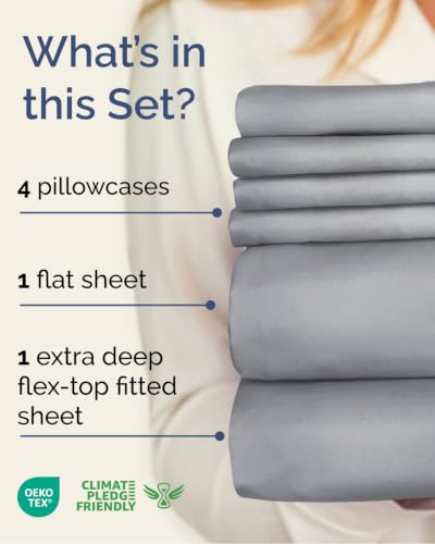 Image of Flex Top Split Head King 6 Piece Sheet Set - Soft & Cooling - Steel Blue