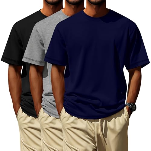 Image of Neer 3 Pack Big and Tall T-Shirts for Men L-7xl Tops | Large Casual Stretch Workout Tees, Short Sleeve Crewneck Oversized Shirts, Classic Summer Outfits, Comfy Basic Loose Clothes