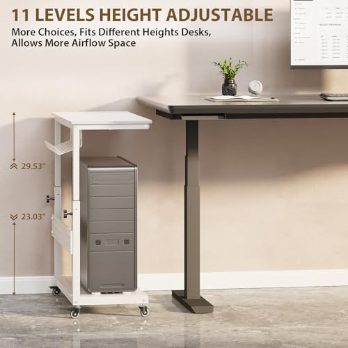 Soporte ajustable para torre de computadora con gestión de cables, carrito móvil para CPU de 22,83" a 34,1", soporte para PC de 2 niveles para debajo del escritorio, fácil ensamblaje, uso en oficina en casa - Blanco miniatura 5