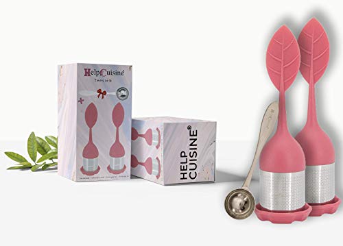 HelpCuisine Infuseur et passoire de thé réalisé en Silicone à 100% Alimentaire sans BPA (Lot de 2 infuseurs + cuillère) (Rouge vermeil) Cover