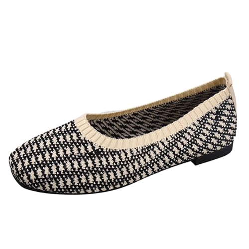 Image of RVROVIC Women's Knit Square Toe Ballet Flats, Slip‑On Casual Flat Shoes