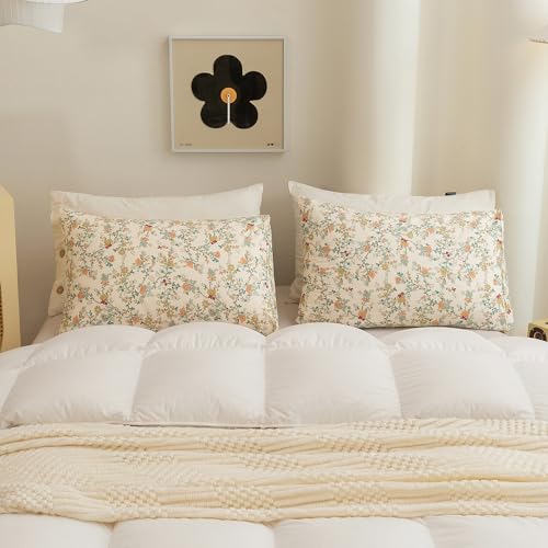 Image of ECOCOTT 2 Pack Pillowcase King Size, Floral Pillow Cases Set - 100% Cotton Pillow Covers with Envelope Closure (King, 20 inchx36 inch)