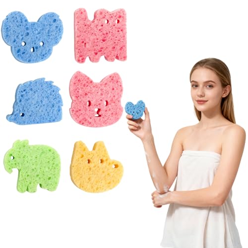 6 Pièces Durable Eponge Bebe Bain Éponges de Bain aux Formes D'animaux Mignonnes Éponge Douce et Hydrophile pour Shampooing Lavage du Corps et Le Massage la...