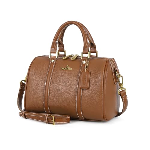 Image of Angel Kiss Women Satchel Purses and Handbags Vegan Leather Boston Barrel Bag Top Handle Shoulder Purse with Crossbody Strap | Vegan Leather