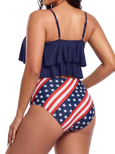 Image of Bathing Suits for Women High Waisted Swimsuits Tummy Control Two Piece Tankini Ruffled Top with Swim Bottom Bathing Suits